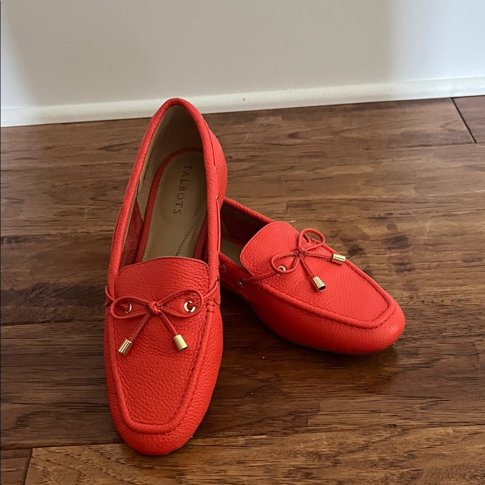 Talbots Orange Leather Bow-Accent Driving Loafers for Women